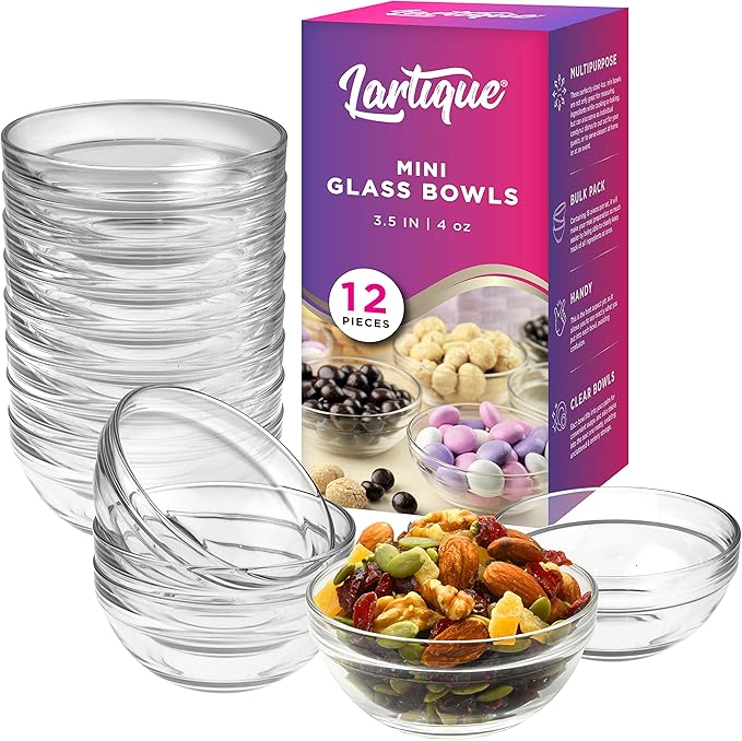 Mini 3.5 Inch Glass Bowls - Perfect for Prep, Dips, Nuts, or Candy - Set of 12