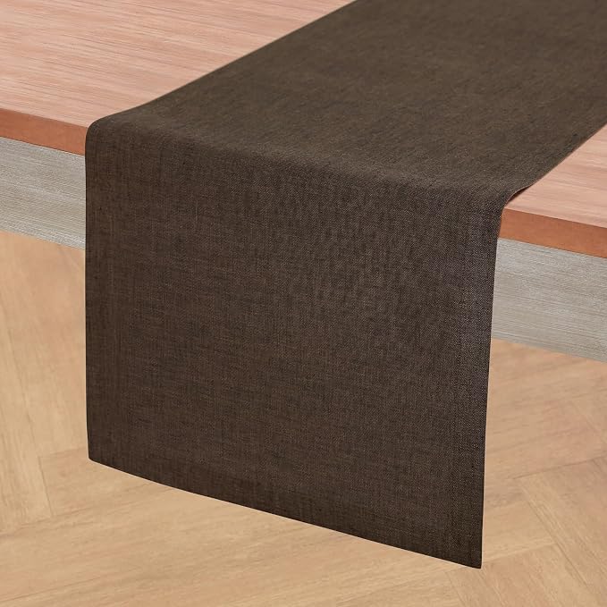 Solino Home 100% Pure Linen Table Runner Brown Long, Athena 14 x 132 in | Table by SolinoHome