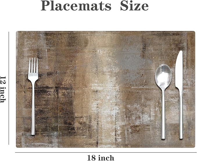 Brown Gray Placemats Set of 4 Modern Place Mats Indoor Abstract Art Table Mat Washable Linen Waterproof Heat Resistant Placemats for Dining Tables, 18 X 12 Inch