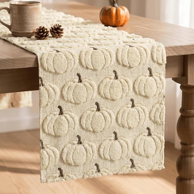 Artoid Mode Beige Soft Faux Fur Fall Table Runner 13x36 Inch | Seasonal Kitchen by ArtoidMode