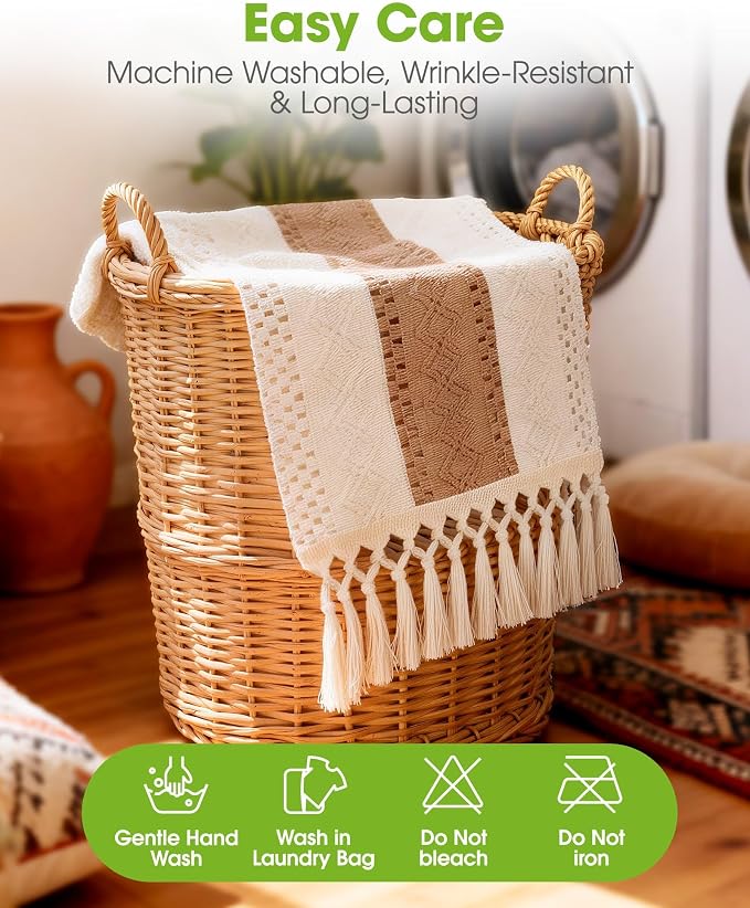 Pureegg Boho Table Runner 12 x 48 Inch, Woven Tassel Design | Dining Table - Image 4