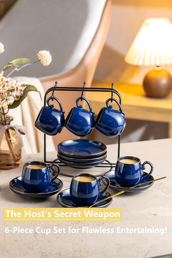 LYEOBOH 3 Ounce Espresso Cups Set of 6, Ceramic Small Coffee Cups - Image 6