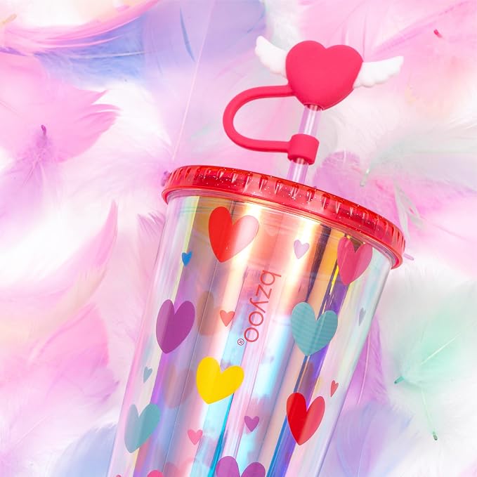 bzyoo 24 oz SIP Tumbler with Heart-Shaped w/Wing Straw Cap Cover – Cute Heart - Image 3