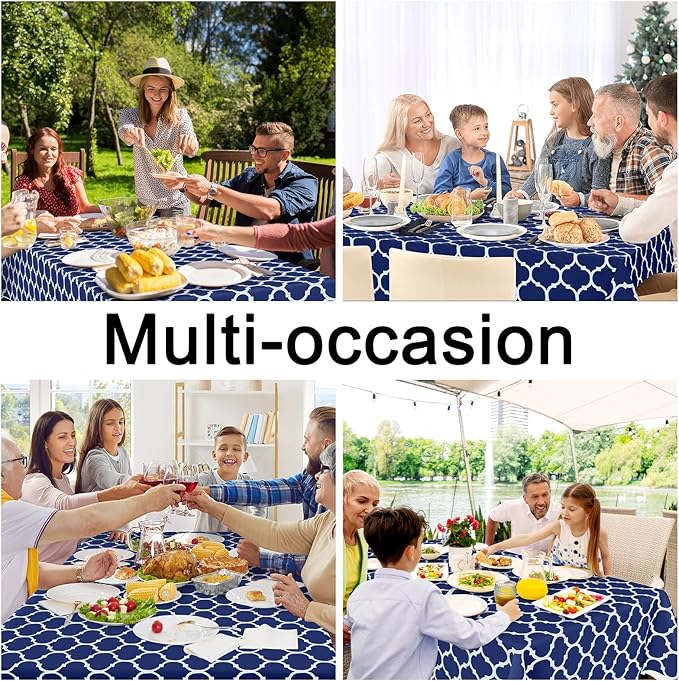 Smiry Rectangle Table Cloth, Waterproof Vinyl Tablecloth with Flannel Backing for Rectangle Tables, Wipeable Spillproof Plastic Tablecloths for Dining, Camping, Indoor and Outdoor (52"x70", Navy)