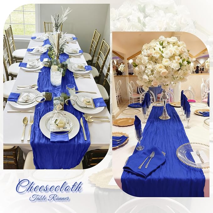 3 Pack Royal Blue Cheesecloth Table Runner, 17 x 108 inch, Semi Sheer Boho - Image 6
