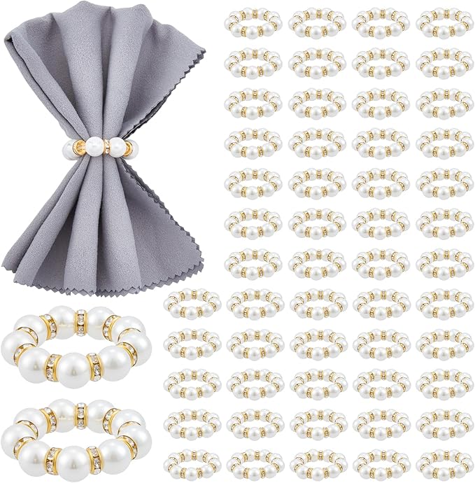 Peacoblue 120Pcs Gold Napkin Rings Imitation Pearl Ring Napkin Holder for Table Decor Settings, Vintage Napkin Ring for Wedding Christmas Thanksgiving Day Party