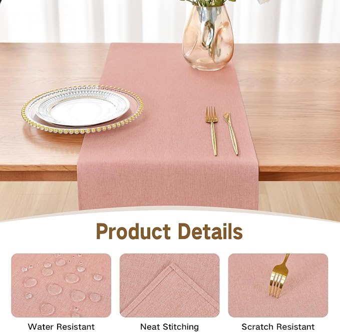Faux Linen Table Runner Water Resistant 13 x 48 in, Coffee Table Runner - Image 3