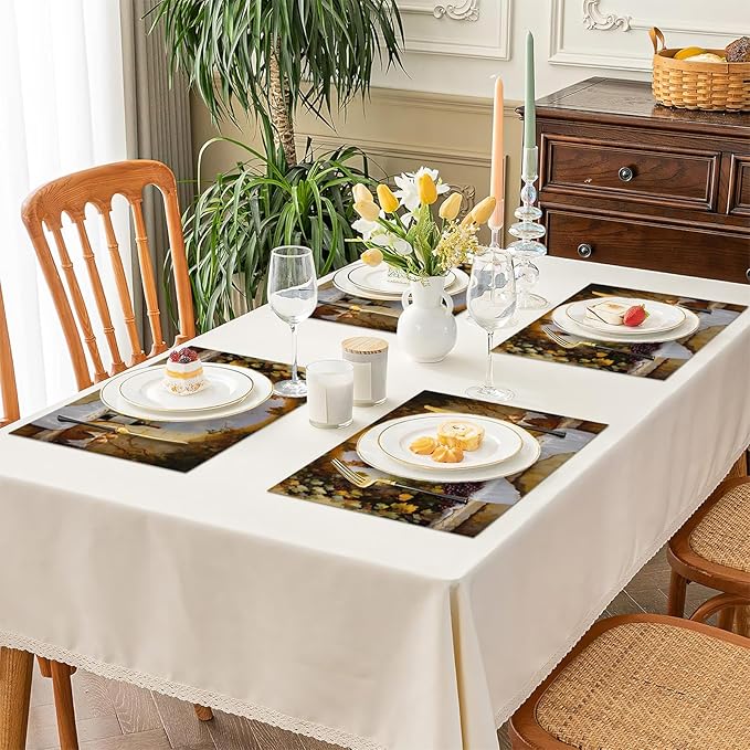 Wine Placemats Set of 6, French Country Grape Place Mats, Grapes Waterproof Washable Table Mats for Home Party Indoor Kitchen Dining Table Decoration 12x18 Inch
