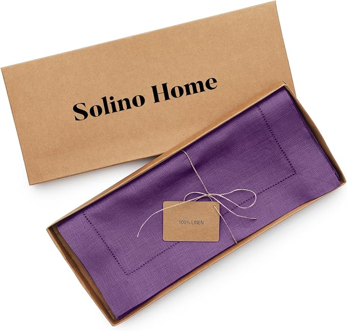 Solino Home 100% Pure Linen Dining Table Runner Purple Woven, 14 x 156 in | - Image 5