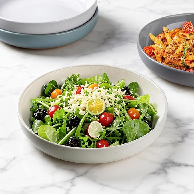 AmorArc 8.75'' Large Ceramic Pasta Bowls, 36oz Handpainted Stoneware Bowls Set of 4, Microwave&Dishwasher Safe Bowls with Rustic Terracotta Underside for Pasta Salad, Multi-Color