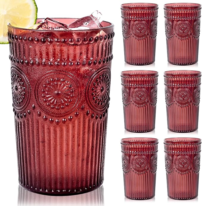 Ciaell 12 Pack Burgundy Plastic Water Glasses by Ciaell