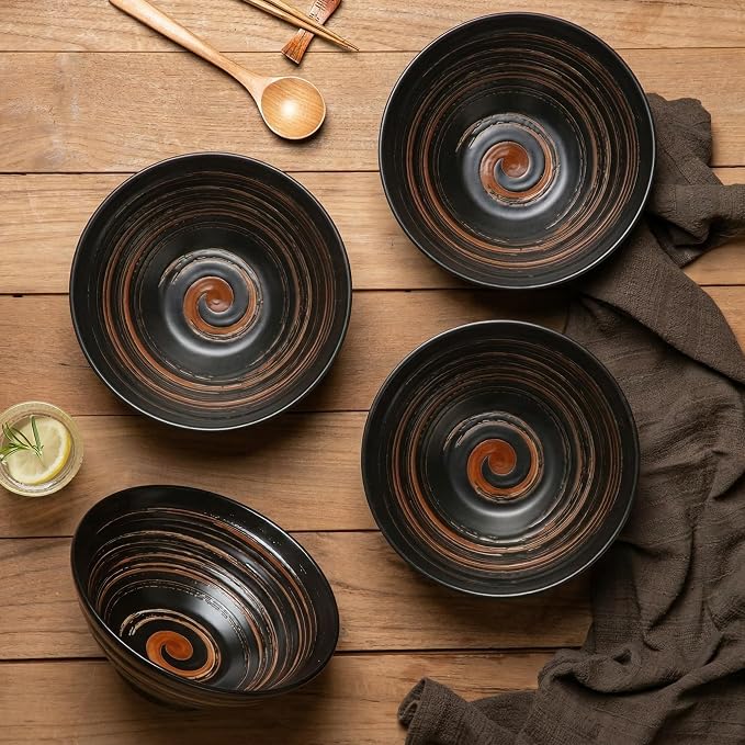 YUN TAO Ramen Bowl Set, 35 Oz Large Black Ceramic Ramen Bowls Set of 4 - Image 3