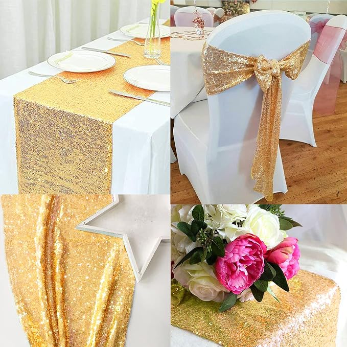 12 Packs 12 X 72 Inch Gold Sequin Table Runner Glitter Dining Table Runner - Image 6