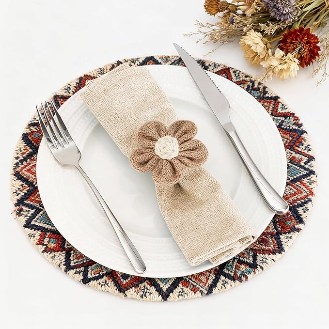 Valentine's Day Napkin Rings Set of 6 Handmade Rustic Napkin Rings Reusable Boho Napkin Ring for Elegant Dining Table Decoration Perfect for Christmas, Thanksgiving, Wedding, Holiday, Everyday Use