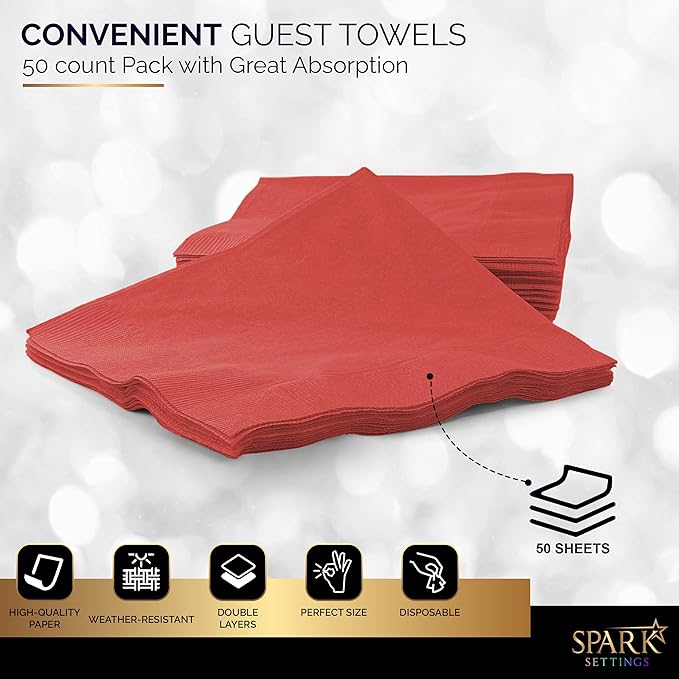 Big Party Pack 40 Count Red Dinner Napkins Tableware- Ideal for Wedding, Party, Birthday, Dinner, Lunch, Cocktails. (7” x 7”)