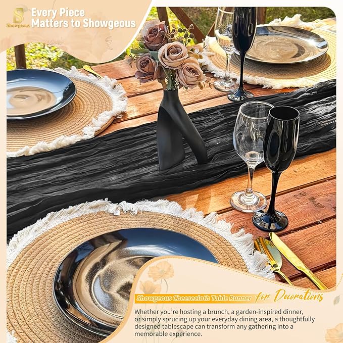 Showgeous 30 Pack Black Cheesecloth Table Runner, 17 x 108 Inches | Boho - Image 8