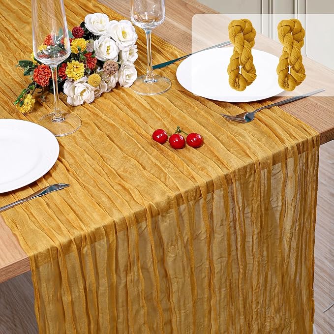 2 Pack Cheesecloth Table Runner 10Ft Christmas Gauze Boho Table Runners by Home