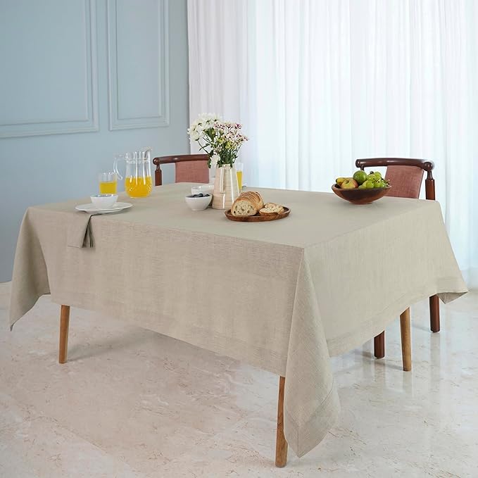 D'Moksha Homes Natural Linen Tablecloth 60 x 84 Inch - 100% Pure Linen Table Cloth for Rectangle Tables - Machine Washable Tablecloth for Valentines, Spring, Easter