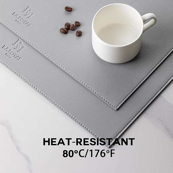 Faux Leather Placemats Set of 12 Vinyl Washable Wipeable Table Mats for Kitchen Dining Table Heat Resistant Waterproof Modern Indoor/Outdoor Placemats Non-Slip Easy Clean Place Mats (Gray)