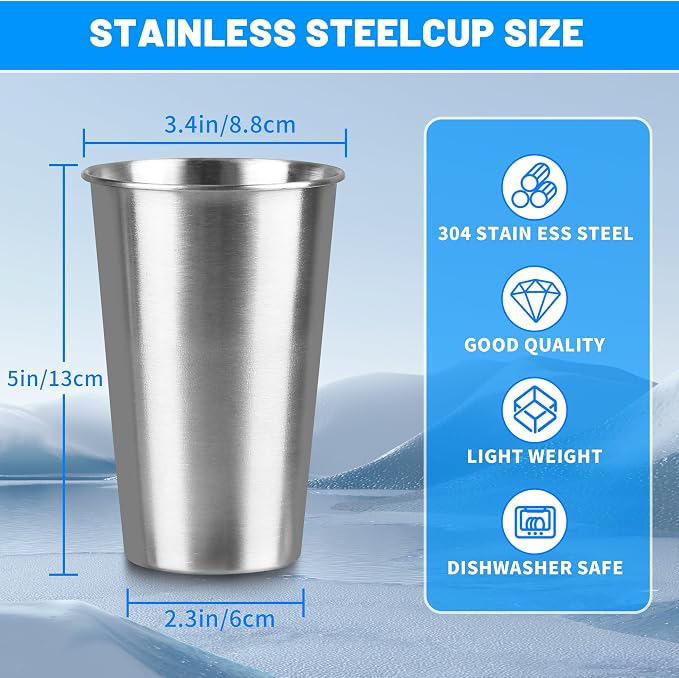 150Pack 16 oz Stainless Steel Pint Cups, Stainless Steel Cup, Pint Cup - Image 2
