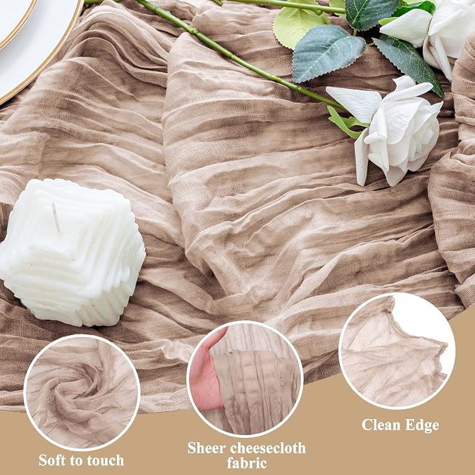 Cheesecloth Table Runner 10FT 2Pcs Nude Pink Boho Gauze Sheer Table Runners | - Image 3