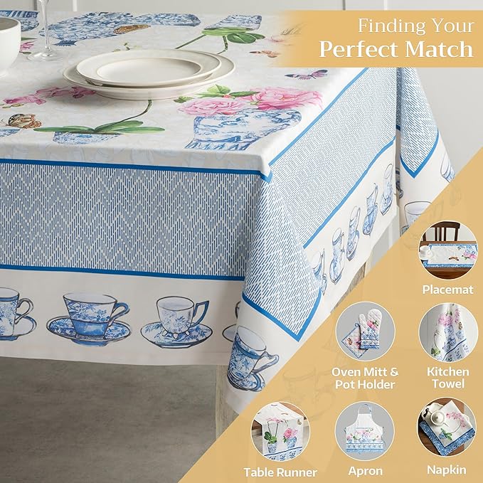 Maison d' Hermine Table Cloth Rectangle Table 100% Cotton 60 x 90 Inches Tablecloth Reusable Decorative for Dining Room Farmhouse Home Valentines Day Decorations Spring Summer - Canton