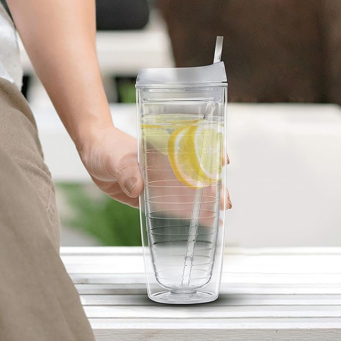 DISCOUNT PROMOS Tall Orbit Acrylic Tumblers 20 oz. Set of 10, Bulk Pack - Perfect for Iced Coffee, Soda, Other Hot & Cold Beverages - Clear