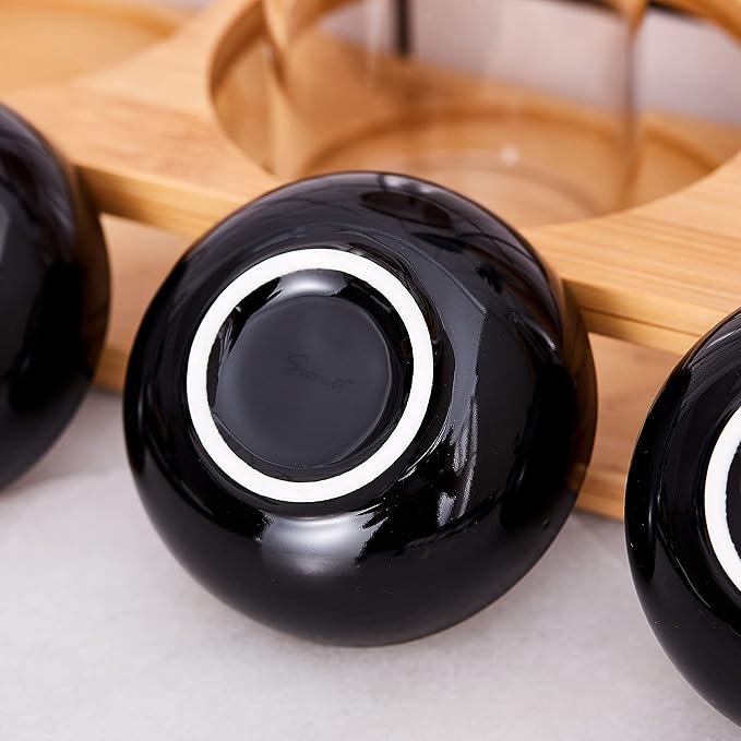 Ceramic Pinch Bowls,2.7 oz Mini Prep Dip Bowl Set,Small Dipping Salsa Charcuterie Soy Sauce Side Dish for Sushi,Set of 6(Black)