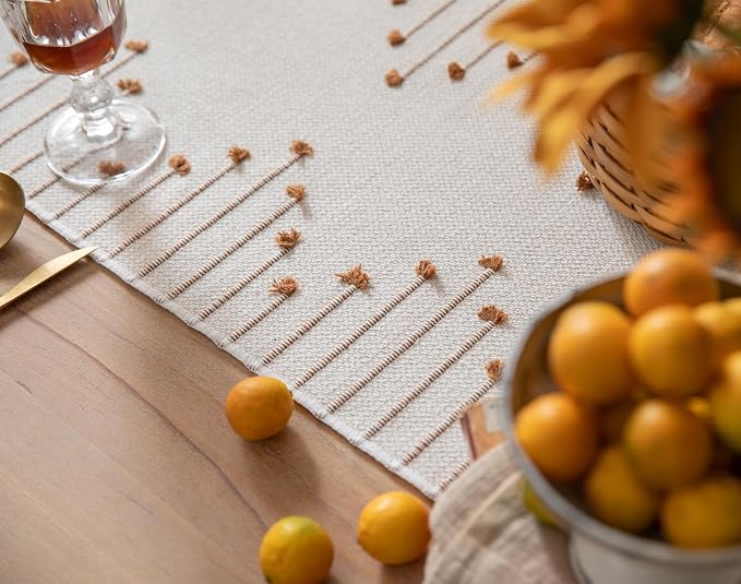 Boho Table Runner 13 x 48 Inch Long Natural Cotton Woven Runner - Image 4