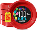 Red Plastic Plates For Party 9" Red Disposable Plates Heavy Duty 100 Pcs Plastic Dinnerware Sets Heavy Duty 350 GSM Disposable Dinnerware Set