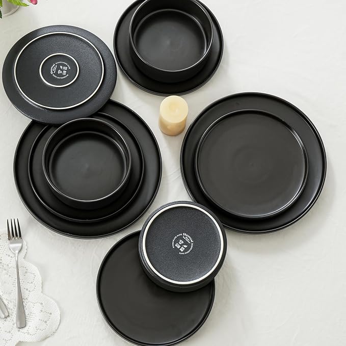 26 OZ Ceramic Cereal Bowls Set, 6 Inch, Modern Black | Dishwasher & Microwave - Image 7