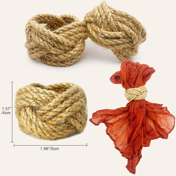 WINGFISH Woven Napkin Rings Set of 50 Farmhouse Burlap Jute Napkin Rings Bulk - Image 2