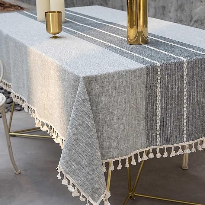 Deep Dream Tablecloth, Embroidered Waterproof Table Cloth Cotton Linen Wrinkle Free Anti-Fading Tablecloths Washable Dust-Proof Table Cover for Kitchen Dinning Party Christmas, 55 x 86 Inch - New Gray