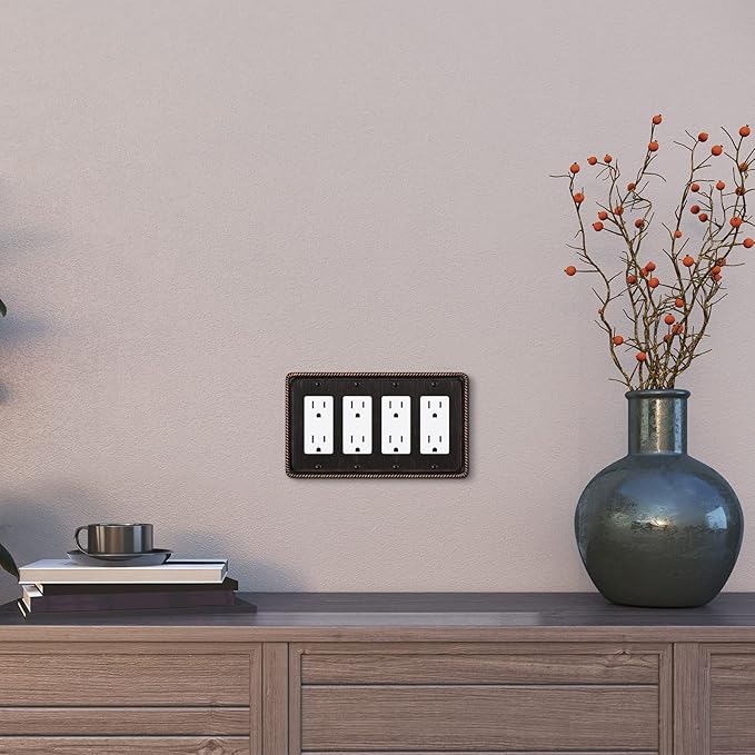 Henne Bery Rope Edge Decorative Wall Plate Switch Plate Outlet Cover (Quad Decorator, Aged Bronze)