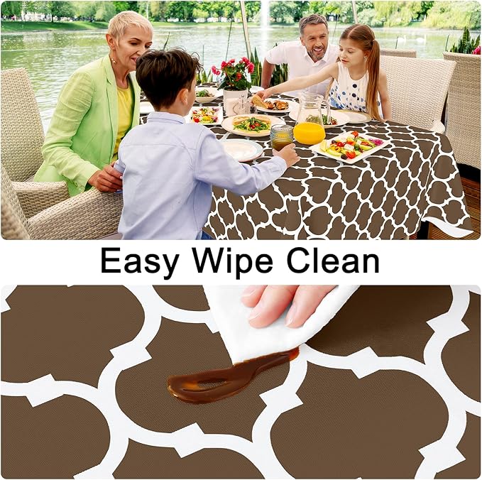 Smiry Rectangle Tablecloth, Waterproof Vinyl Tablecloths with Flannel Backing for Rectangle Tables, Wipeable Spillproof Plastic Tablecloth for Dining, Camping, Indoor and Outdoor (60"x84", Brown)