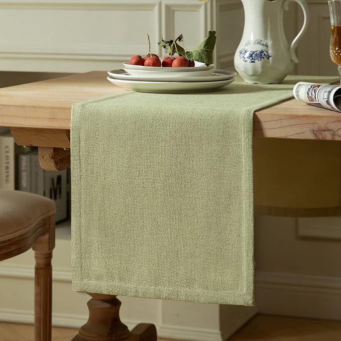 Burlap Style Farmhouse Table Runner, 14x60 Inches Light Sage Green | Thick by ZEEMARTONLINE