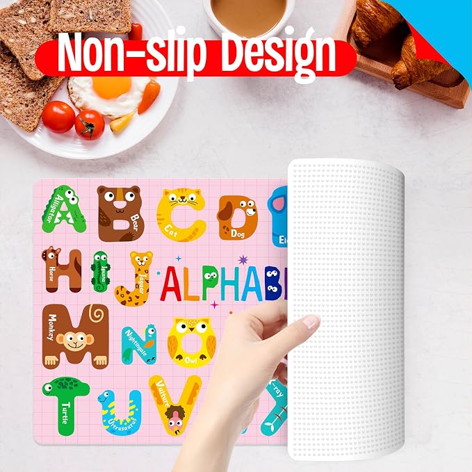 6 Pack Placemats for Kids, Non-Slip Washable, Reusable Alphabet, Shape & Color - Image 5