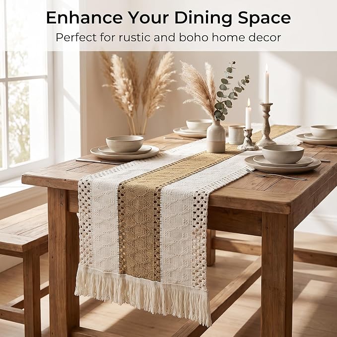 Textured Macramé Table Runner, Cotton and Jute Blend, 30 x 140 cm - Image 5