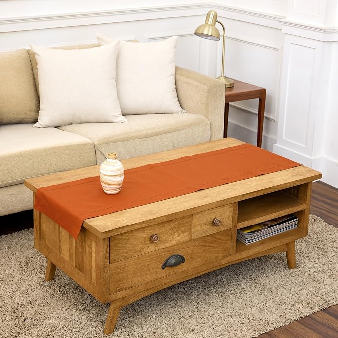 Solino Home Cotton Linen Dining Table Runner Cinnamon Hemstitch, 14 x 48 in | by SolinoHome