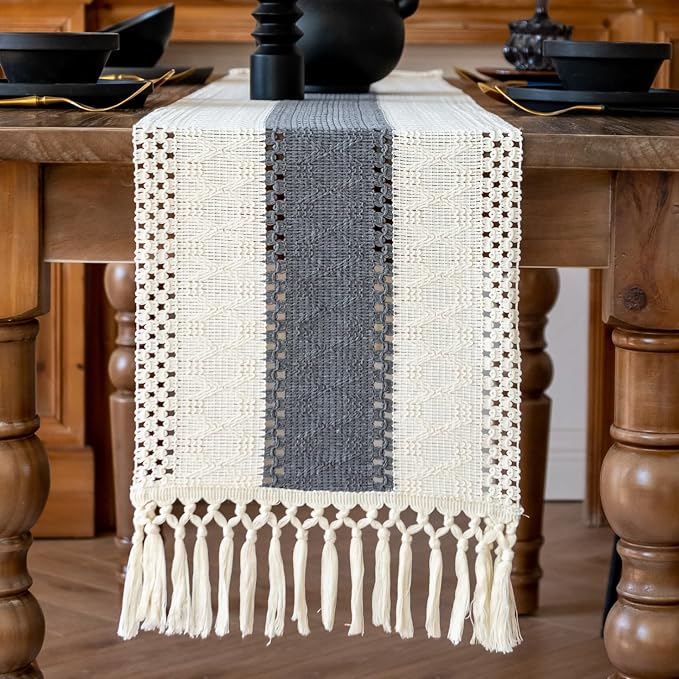 EMMTEEY Boho Table Runner with Tassels 108 Inches Long, Scratch & Heat Resistant - Image 5