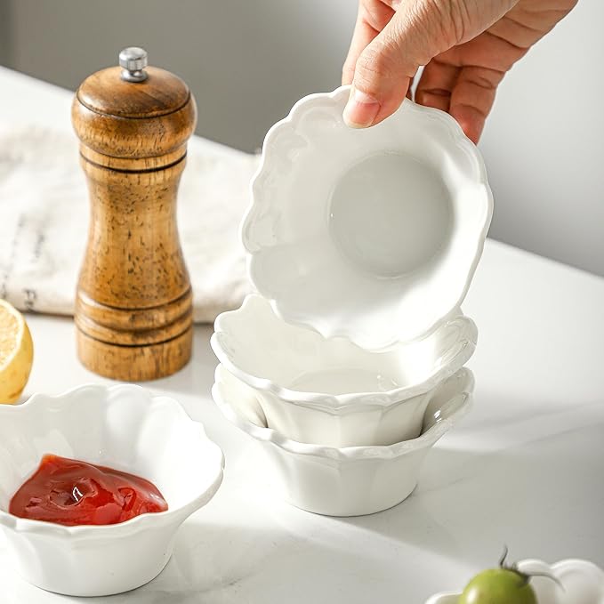 UIBFCWN 3.3oz White Dipping Bowl Set of 10, 3.7inch Ceramic Soy Sauce Dishes, Small Pinch Bowls for Condiment Sushi Olive Oil Ketchup, Dipping Sauce Cups/Bowls/Dishes for Kitchen