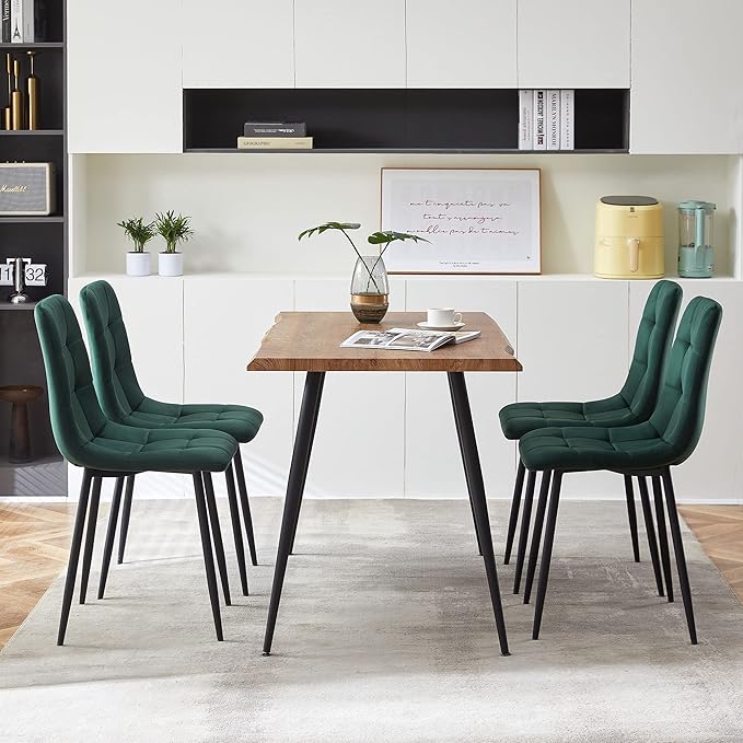 Rectangular Dining Table Set with Upholstered Chairs - Modern Kitchen Table and Chairs Set of 4 for Small Spaces - Green