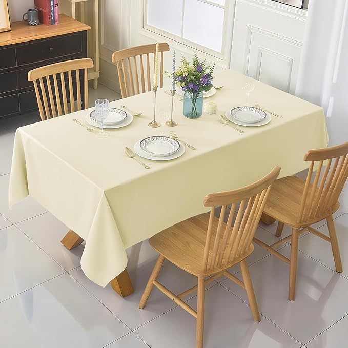 2-Pack 60x84 inch Beige Table Cloths, Solid Stain and Wrinkle Resistant Oblong Tablecloth, Premium Plain Weave Polyester Fabric Rectangle Table Linen Covers for Hotel, Banquet