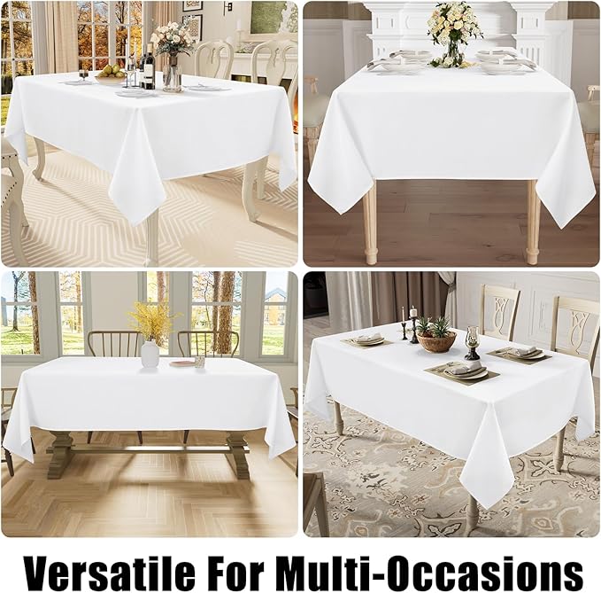 Smiry Square Table Cloth Linen Textured, Waterproof Spillproof Anti-Wrinkle Burlap Tablecloth, Washable Decorative Fabric Table Cover for Dining, Party, Banquet, 54 x 54 Inch, White