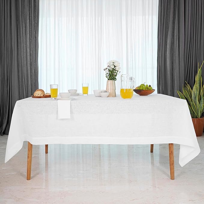D'Moksha Homes White Linen Tablecloth 54 x 72 Inch - 100% Pure Linen Tablecloth for Rectangle Tables - Machine Washable Table Cloth for Valentines, Spring, Easter