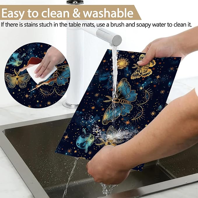 Watercolor Butterfly Starry Sky 12x18 Inch Placemats Set of 6 - Waterproof, Non-Slip & Washable Table Mats for Kitchen & Dining Table Placemats