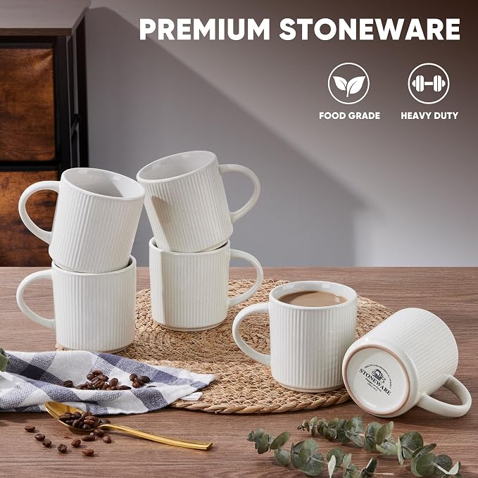 E-far 12 oz Coffee Mugs Set of 6, Stoneware Coffee Cups - Image 3