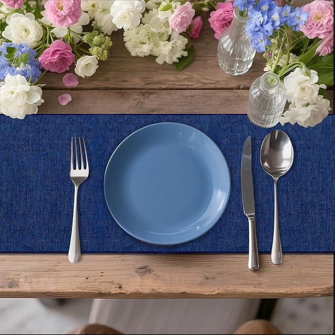 Navy Blue Table Runners 13x108 inches 4 Pieces Burlap 4th of July Runner | - Image 5