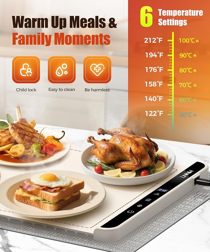 Warming Mat for Food, 36x15 Inch, Off White, Fast Heat, Child Lock | Includes - Image 3