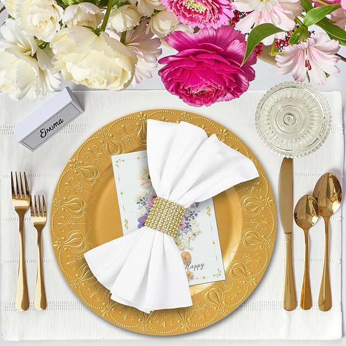 PROY 50 Pcs Gold Charger Plates Bulk, Premium Gold Round Chargers for Dinner Plates, Table Chargers for Table Setting, Wedding